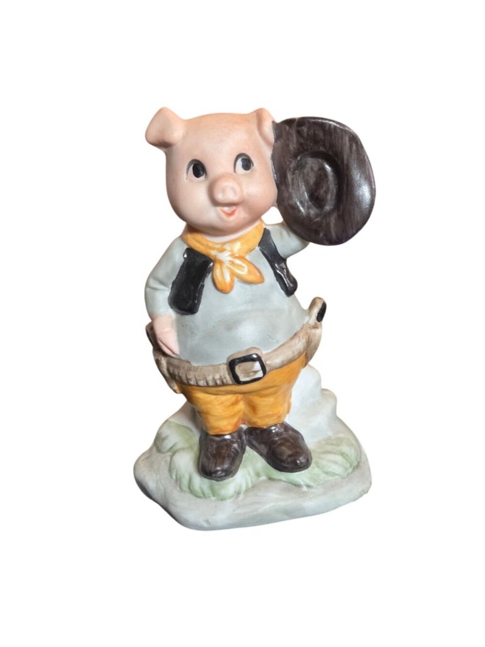Vintage Cowboy Pig Figurine Ceramic Collectible Brinns Anthropomorphic Western